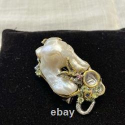 Unique Baroque Pearl, Silver, Gold, Rare Antique One-of-a-Kind Designer Brooch