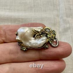 Unique Baroque Pearl, Silver, Gold, Rare Antique One-of-a-Kind Designer Brooch