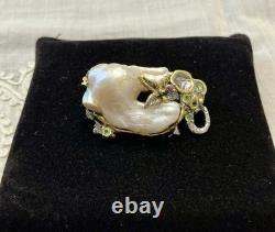 Unique Baroque Pearl, Silver, Gold, Rare Antique One-of-a-Kind Designer Brooch