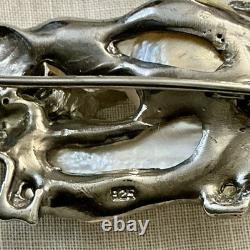 Unique Baroque Pearl, Silver, Gold, Rare Antique One-of-a-Kind Designer Brooch
