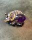 Unique Elephant Brooch Antique In Gold, Silver, Large Amethyst, Citrine