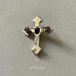 Very Beautiful Antique Silver Brooch with Garnet and Marcasites, Signed Danecraft