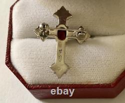 Very Beautiful Antique Silver Brooch with Garnet and Marcasites, Signed Danecraft