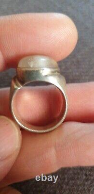 Very Beautiful Antique Silver Ring with Solid Silver and Moonstone 1.8 CM Diameter Size 57