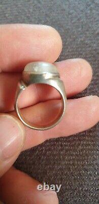 Very Beautiful Antique Silver Ring with Solid Silver and Moonstone 1.8 CM Diameter Size 57