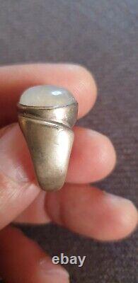 Very Beautiful Antique Silver Ring with Solid Silver and Moonstone 1.8 CM Diameter Size 57