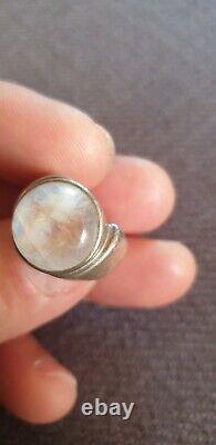 Very Beautiful Antique Silver Ring with Solid Silver and Moonstone 1.8 CM Diameter Size 57