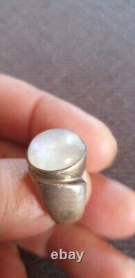 Very Beautiful Antique Silver Ring with Solid Silver and Moonstone 1.8 CM Diameter Size 57