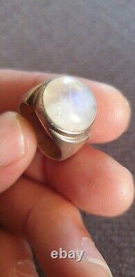 Very Beautiful Antique Silver Ring with Solid Silver and Moonstone 1.8 CM Diameter Size 57