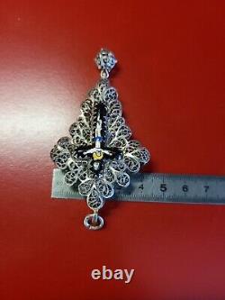 Very Beautiful Antique Sterling Silver Enamel Filigree Cross