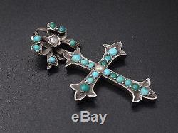 Very Beautiful Old Cross Sterling Silver Cabochons Turquoise And Pearls