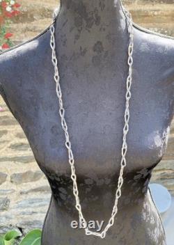 Very Large Antique Art Deco Chain Necklace in Solid 925 Silver Signed