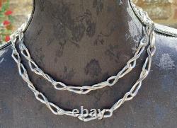 Very Large Antique Art Deco Chain Necklace in Solid 925 Silver Signed