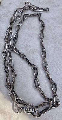 Very Large Antique Art Deco Chain Necklace in Solid 925 Silver Signed