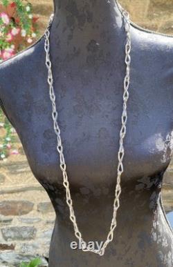 Very Large Antique Art Deco Chain Necklace in Solid 925 Silver Signed