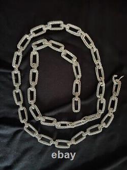 Very Long Vintage Solid Silver 800 Necklace Braided Mesh of 92 cm