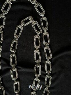 Very Long Vintage Solid Silver 800 Necklace Braided Mesh of 92 cm