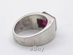 Very Nice Old Silver Tank Ring And Red Stone Art Deco 1930 T48