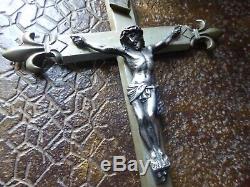 Very Old Christ In Silver On Cross Lily In Ridges