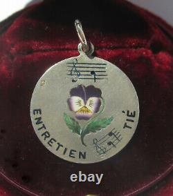 Very Rare French Pendant Antique XIX Enamel Thought Message Rebus Solid Silver