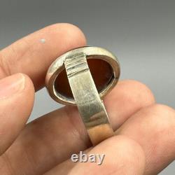 Very old antique solid silver ring with engraved agate stone, anima