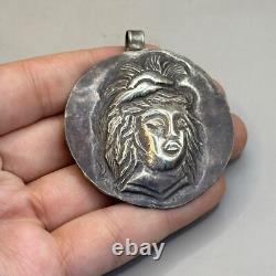 Very rare amulet pendant image of ancient Greek Roman king in solid silver