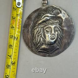 Very rare amulet pendant image of ancient Greek Roman king in solid silver