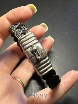 Vintage Albanu Style Solid Silver Woven Bangle Elephant