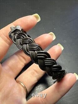 Vintage Albanu Style Solid Silver Woven Bangle Elephant