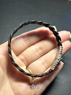 Vintage Albanu Style Solid Silver Woven Bangle Elephant