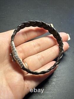 Vintage Albanu Style Solid Silver Woven Bangle Elephant