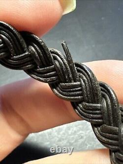 Vintage Albanu Style Solid Silver Woven Bangle Elephant