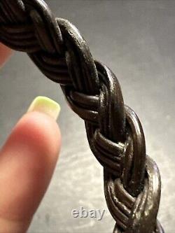 Vintage Albanu Style Solid Silver Woven Bangle Elephant