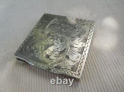 Vintage Antique Powder Compact Solid Silver 49.60 Grams Floral Flower Art Nouveau NBC20