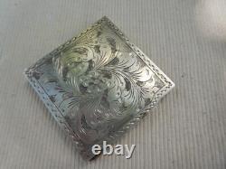 Vintage Antique Powder Compact Solid Silver 49.60 Grams Floral Flower Art Nouveau NBC20