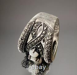 Vintage Art Deco Solid Silver Ring with Opals & Marcasites Size 56 (1.8 mm)