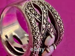 Vintage Art Deco Solid Silver Ring with Opals & Marcasites Size 56 (1.8 mm)