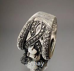 Vintage Art Deco Solid Silver Ring with Opals & Marcasites Size 59 (1.8 mm)