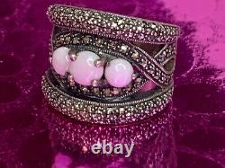 Vintage Art Deco Solid Silver Ring with Opals & Marcasites Size 59 (1.8 mm)