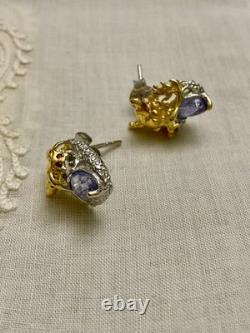 Vintage Dragon Earrings White Gold Solid Silver Tanzanite Ruby