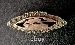 Vintage Drakkar Brooch Art Deco Era Solid Gold and Silver