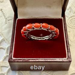 Vintage Eternity Ring in Solid Silver / White Vermeil with Genuine Corals