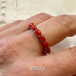 Vintage Eternity Ring in Solid Silver / White Vermeil with Genuine Corals