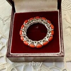 Vintage Eternity Ring in Solid Silver / White Vermeil with Genuine Corals