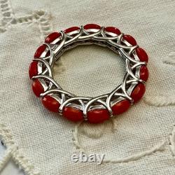 Vintage Eternity Ring in Solid Silver / White Vermeil with Genuine Corals