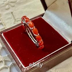 Vintage Eternity Ring in Solid Silver / White Vermeil with Genuine Corals