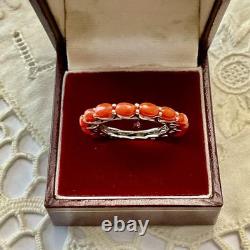 Vintage Eternity Ring in Solid Silver / White Vermeil with Genuine Corals