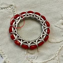 Vintage Eternity Ring in Solid Silver / White Vermeil with Genuine Corals