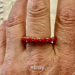 Vintage Eternity Ring in Solid Silver / White Vermeil with Genuine Corals