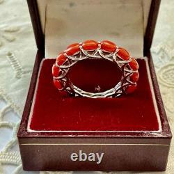 Vintage Eternity Ring in Solid Silver / White Vermeil with Genuine Corals